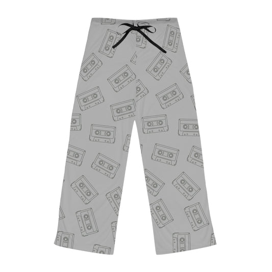 Grey Retro Cassette Women's Pajama Pants, Comfortable Sleepwear, Gift for Music Lovers, Vintage Style loungewear, Relaxation Essentials