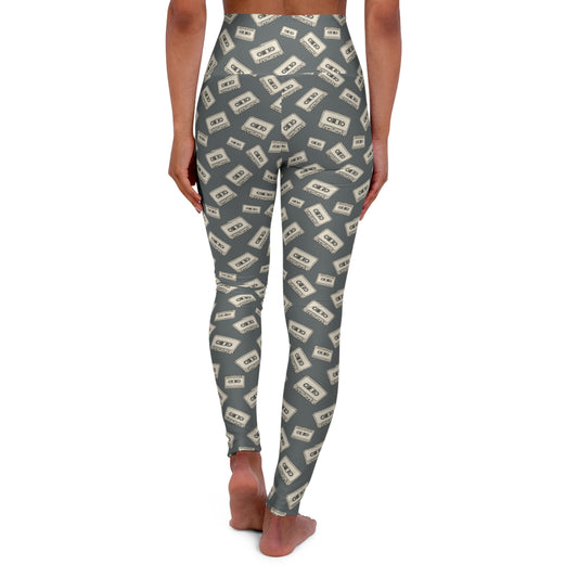 Cassette Tape High-Waisted Yoga Leggings — Retro AOP Print
