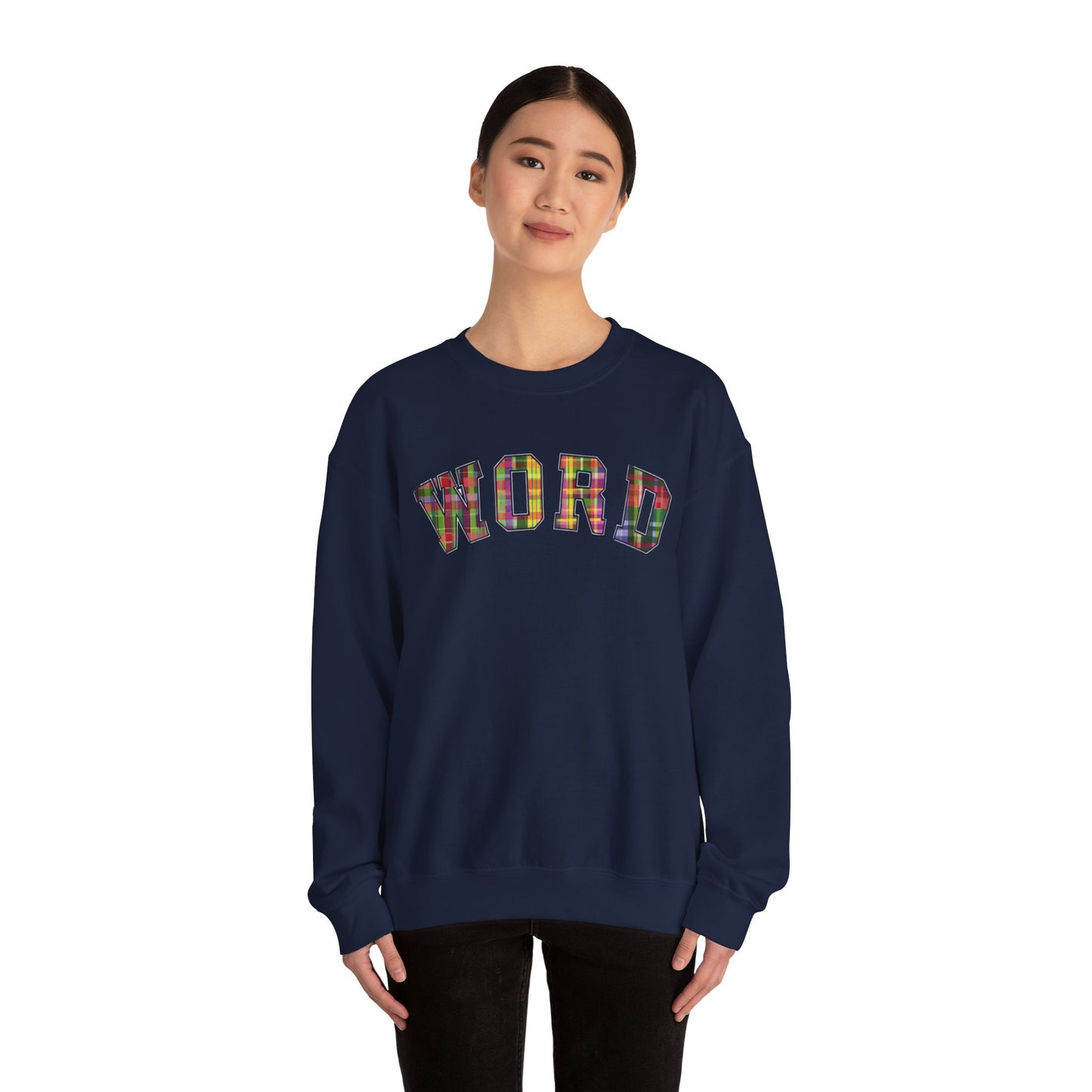 Colorful Word Sweatshirt, Cozy Graphic Pullover, Unisex Crewneck, Perfect for Casual Wear, Gift Idea for Friends, Back to School