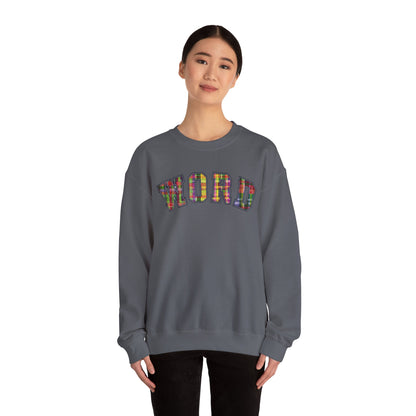 Colorful Word Sweatshirt, Cozy Graphic Pullover, Unisex Crewneck, Perfect for Casual Wear, Gift Idea for Friends, Back to School