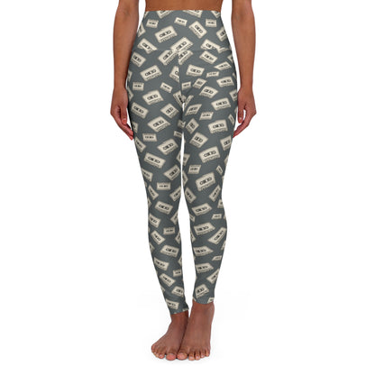 Cassette Tape High-Waisted Yoga Leggings — Retro AOP Print