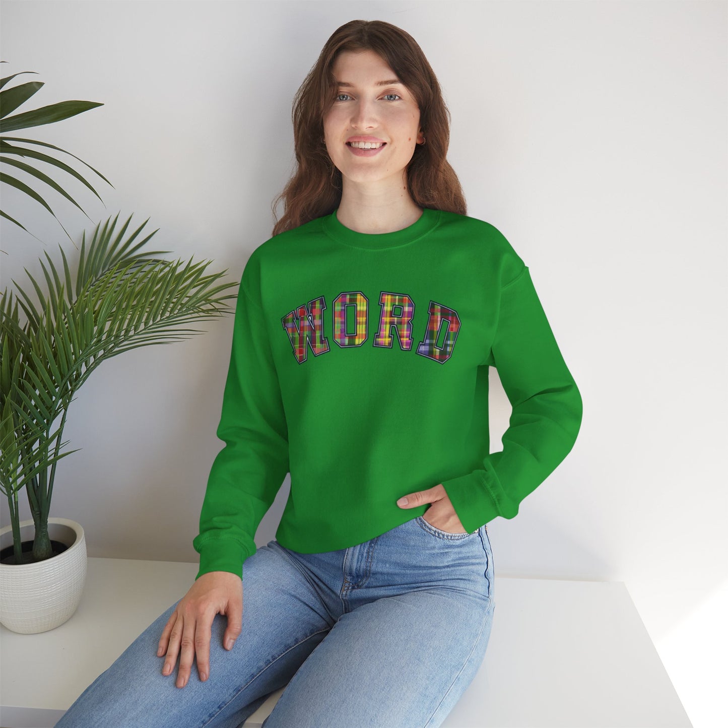 Colorful Word Sweatshirt, Cozy Graphic Pullover, Unisex Crewneck, Perfect for Casual Wear, Gift Idea for Friends, Back to School