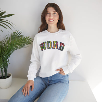 Colorful Word Sweatshirt, Cozy Graphic Pullover, Unisex Crewneck, Perfect for Casual Wear, Gift Idea for Friends, Back to School