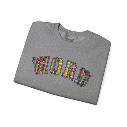 Colorful Word Sweatshirt, Cozy Graphic Pullover, Unisex Crewneck, Perfect for Casual Wear, Gift Idea for Friends, Back to School