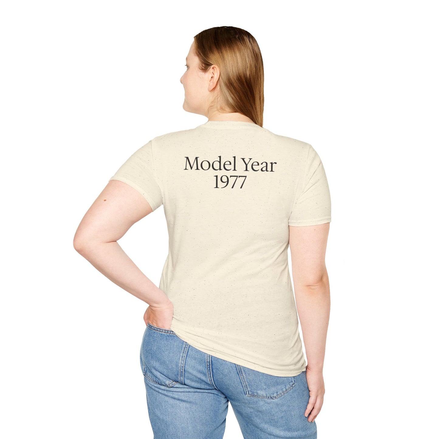 Personalized Classic Antique Car Tee – Vintage Car Graphic with Model Year Customization, "Somewhere Between Classic and Antique" Car T-Shirt – Personalized Model Year Custom Back