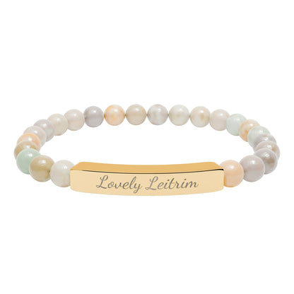 Personalized Engraved Natural Stone Stretch Bracelet — Custom Irish Message