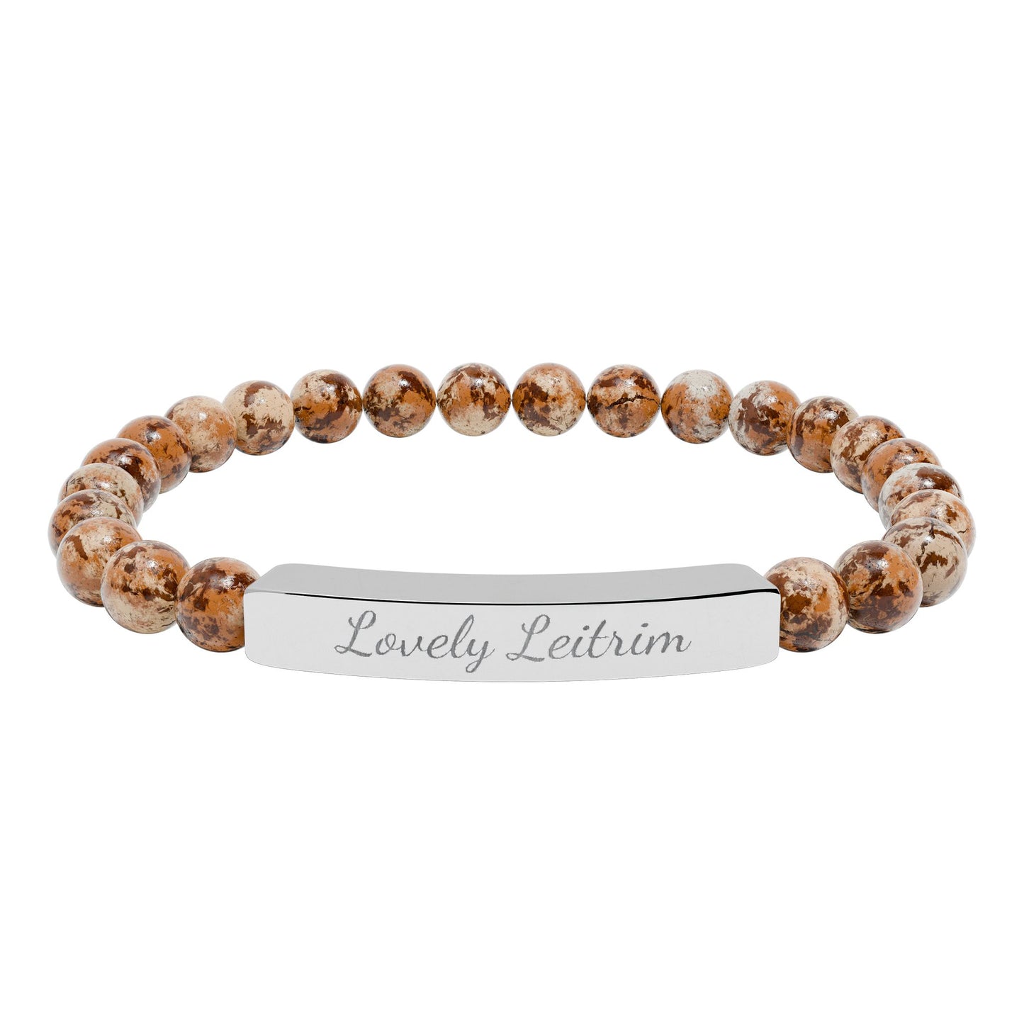 Personalized Engraved Natural Stone Stretch Bracelet — Custom Irish Message