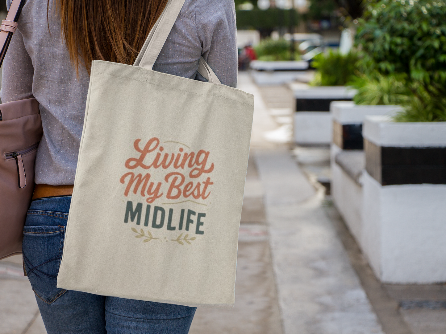 Living My Best Midlife Tote Bag - Personalized Cotton Canvas, Great for Everyday Use, Gifts, Shopping, Eco-Friendly, Midlife Celebration
