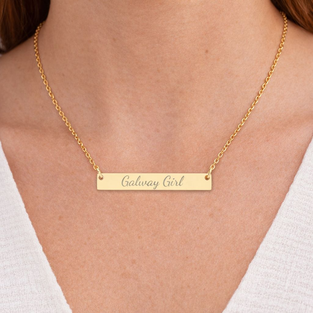 Personalized Horizontal Bar Necklace • Custom Engraved Quote Necklace • Minimal Custom Text Jewelry