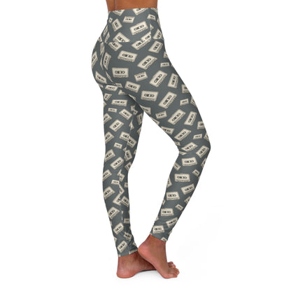Cassette Tape High-Waisted Yoga Leggings — Retro AOP Print