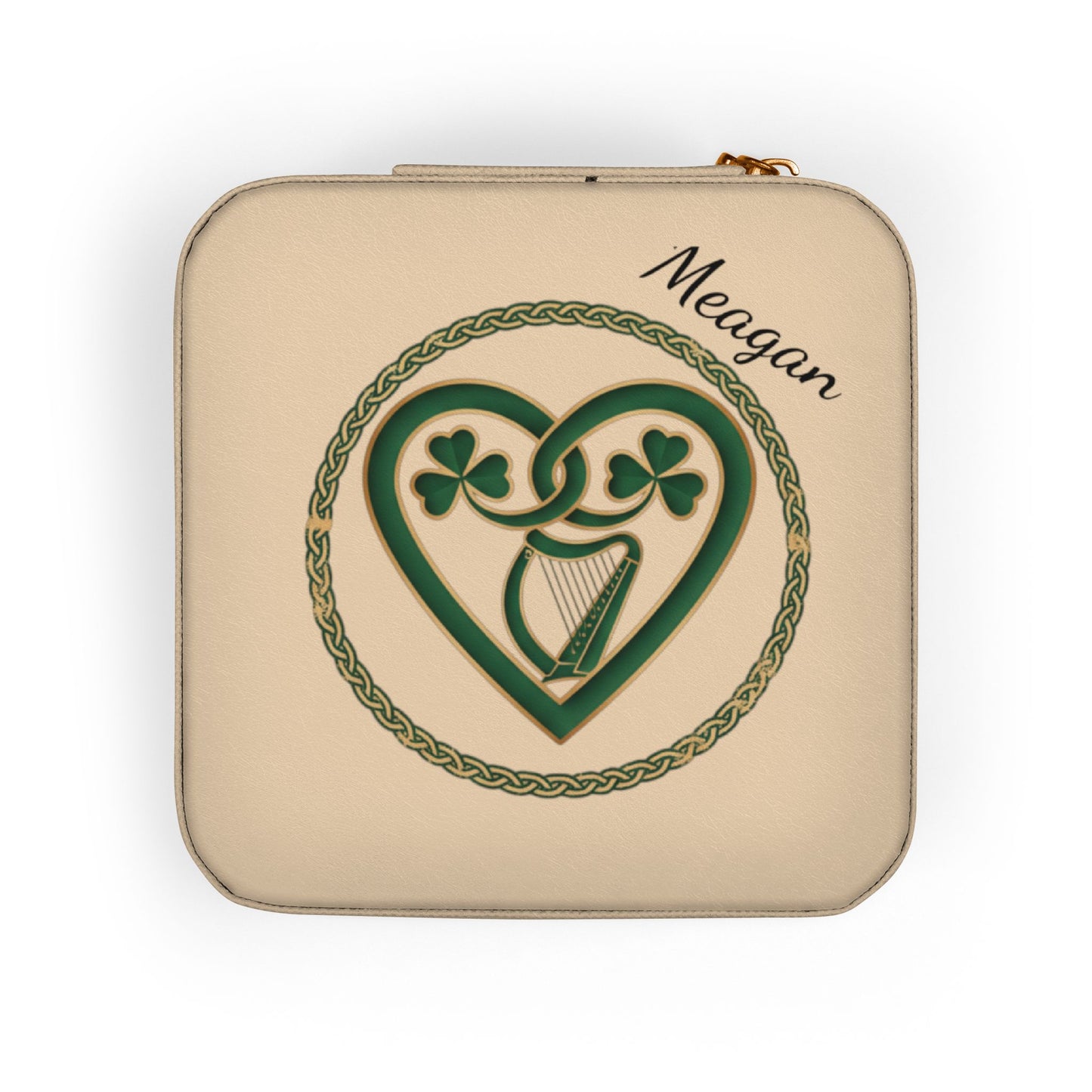 Personalized Irish Design Jewelry Travel Case — Compact Zippered Organizer with Ring & Earring Compartments (Add Name, Quote or Date)