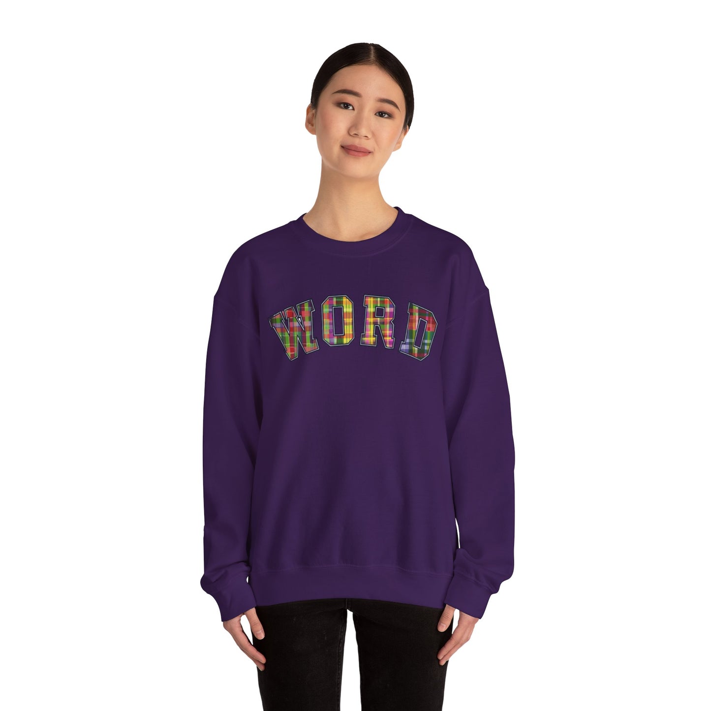 Colorful Word Sweatshirt, Cozy Graphic Pullover, Unisex Crewneck, Perfect for Casual Wear, Gift Idea for Friends, Back to School