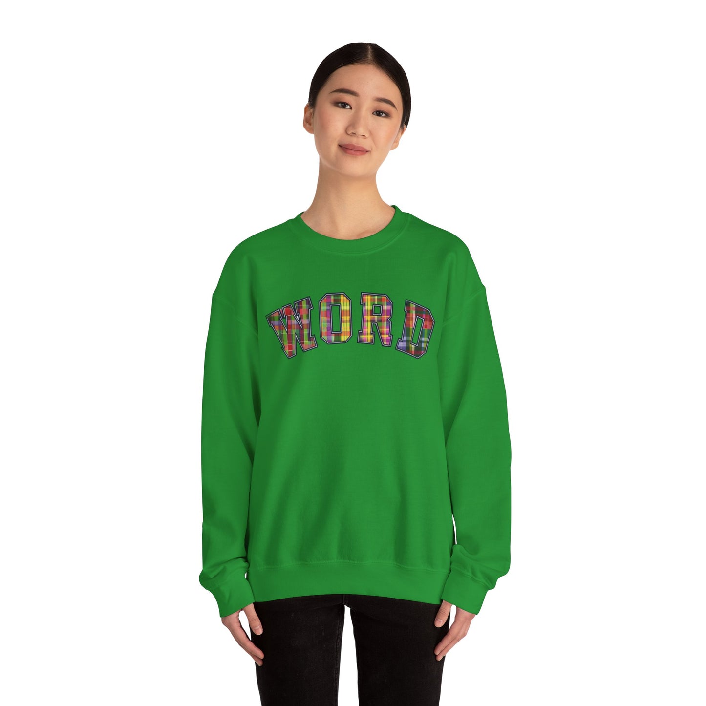 Colorful Word Sweatshirt, Cozy Graphic Pullover, Unisex Crewneck, Perfect for Casual Wear, Gift Idea for Friends, Back to School