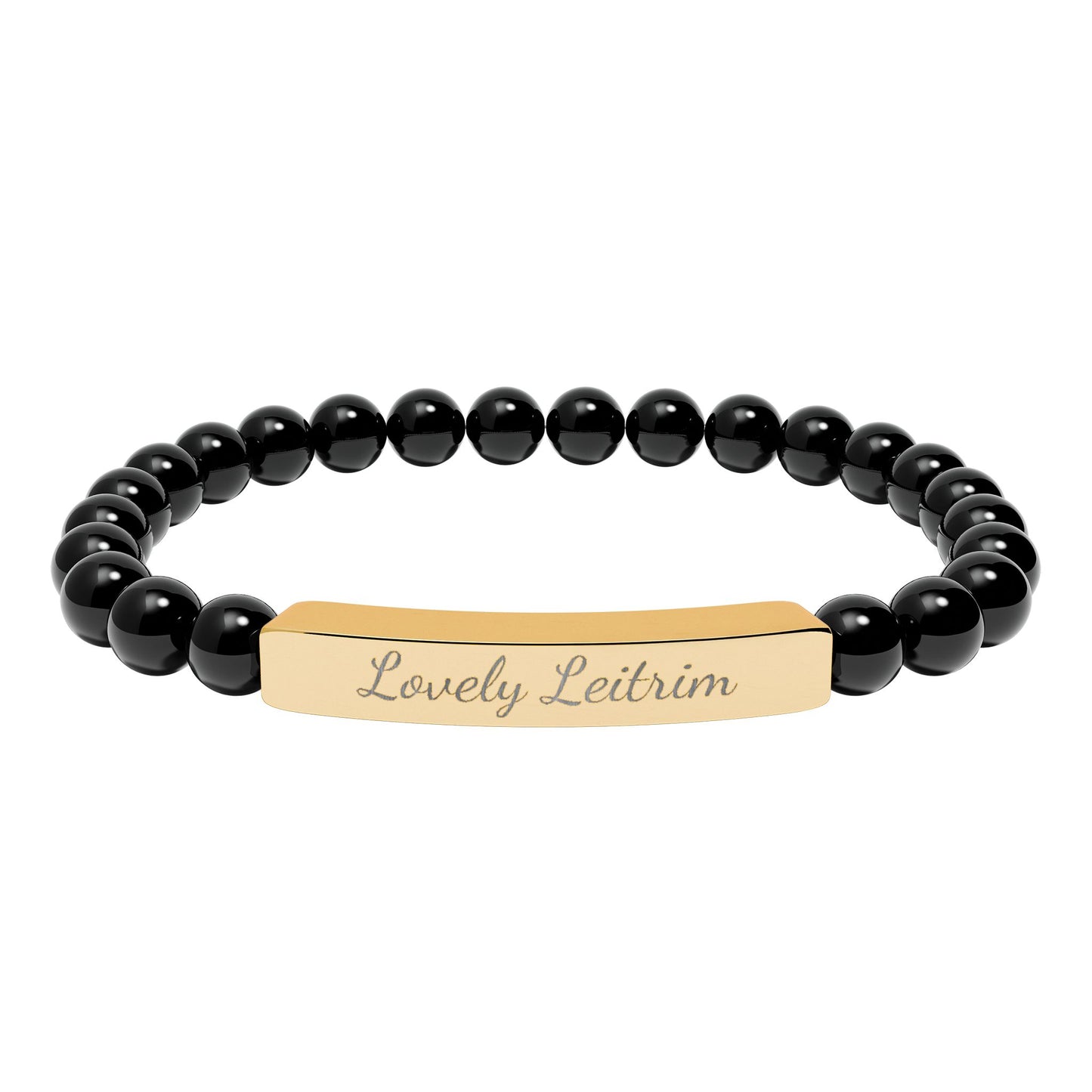 Personalized Engraved Natural Stone Stretch Bracelet — Custom Irish Message