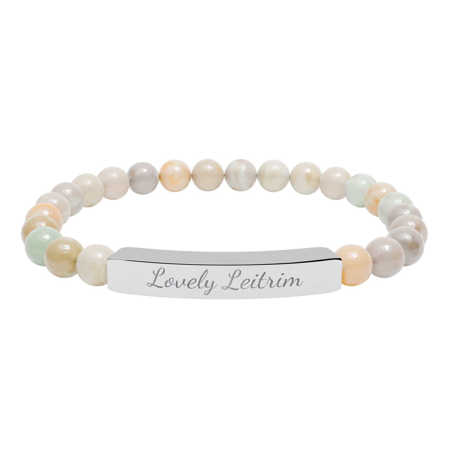 Personalized Engraved Natural Stone Stretch Bracelet — Custom Irish Message