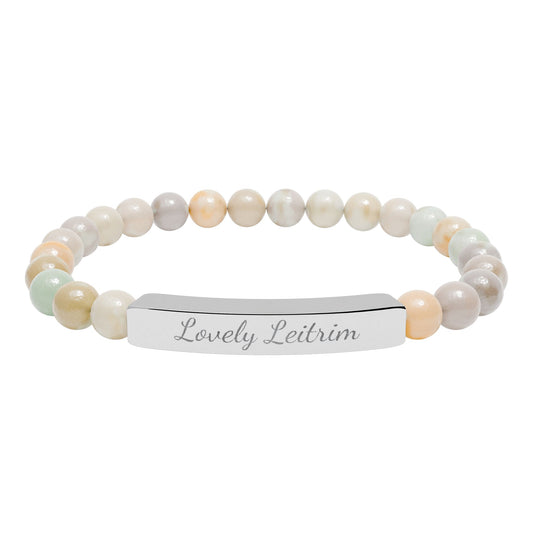 Personalized Engraved Natural Stone Stretch Bracelet — Custom Irish Message