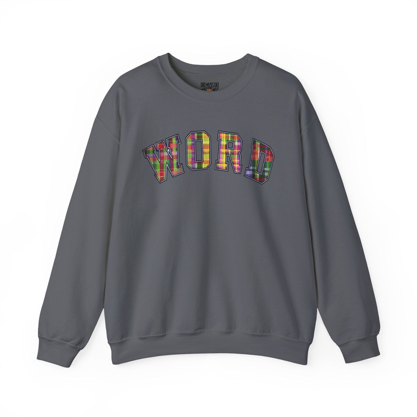 Colorful Word Sweatshirt, Cozy Graphic Pullover, Unisex Crewneck, Perfect for Casual Wear, Gift Idea for Friends, Back to School