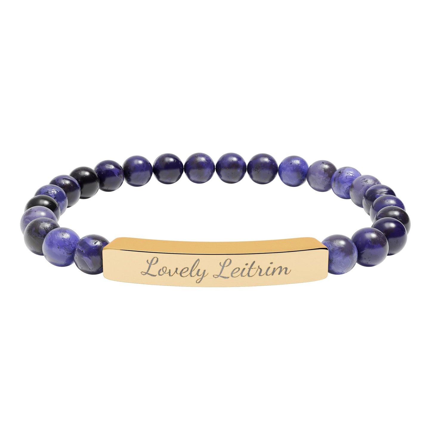 Personalized Engraved Natural Stone Stretch Bracelet — Custom Irish Message