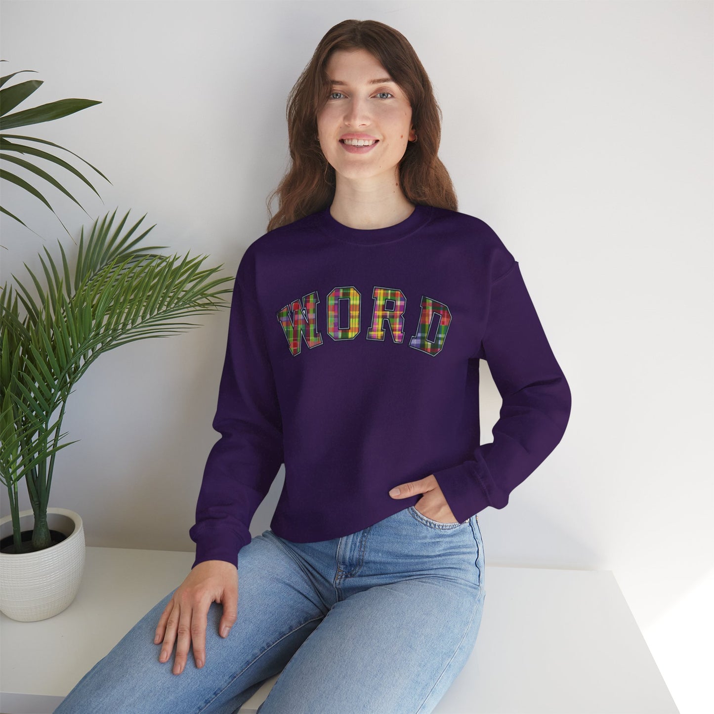 Colorful Word Sweatshirt, Cozy Graphic Pullover, Unisex Crewneck, Perfect for Casual Wear, Gift Idea for Friends, Back to School