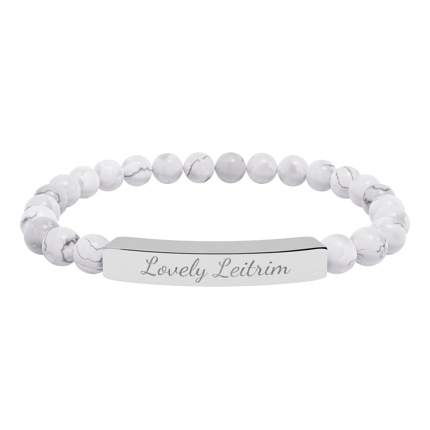Personalized Engraved Natural Stone Stretch Bracelet — Custom Irish Message