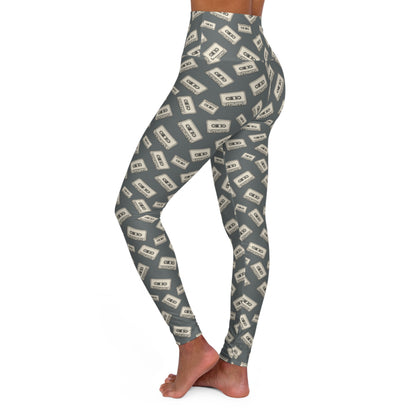 Cassette Tape High-Waisted Yoga Leggings — Retro AOP Print