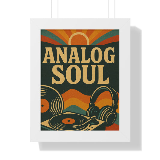 Analog Soul Framed Poster — Retro Vinyl Record & Headphones Wall Art