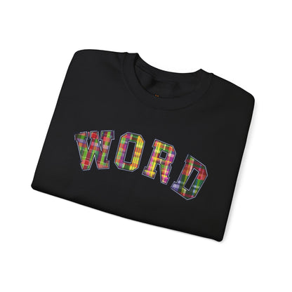 Colorful Word Sweatshirt, Cozy Graphic Pullover, Unisex Crewneck, Perfect for Casual Wear, Gift Idea for Friends, Back to School