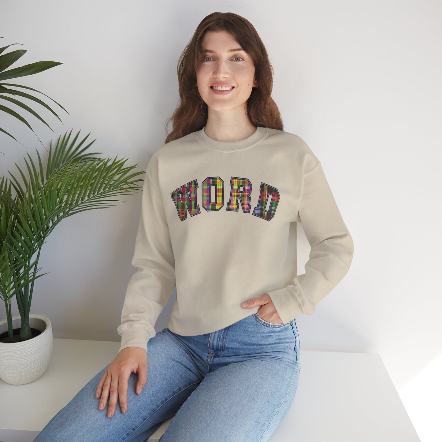 Colorful Word Sweatshirt, Cozy Graphic Pullover, Unisex Crewneck, Perfect for Casual Wear, Gift Idea for Friends, Back to School