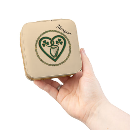Personalized Irish Design Jewelry Travel Case — Compact Zippered Organizer with Ring & Earring Compartments (Add Name, Quote or Date)