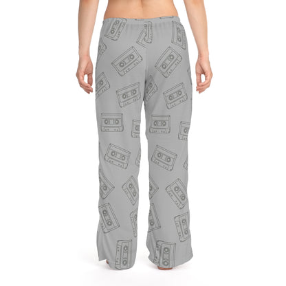 Grey Retro Cassette Women's Pajama Pants, Comfortable Sleepwear, Gift for Music Lovers, Vintage Style loungewear, Relaxation Essentials
