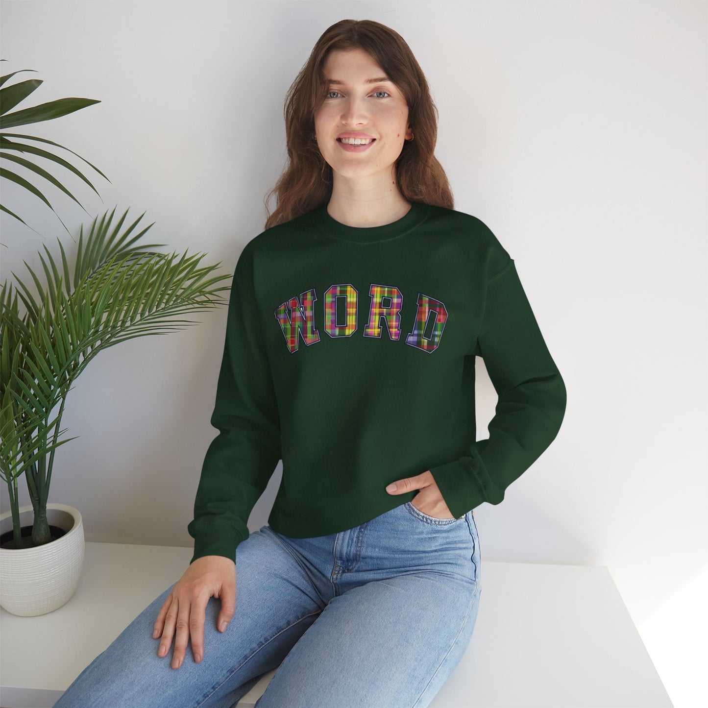 Colorful Word Sweatshirt, Cozy Graphic Pullover, Unisex Crewneck, Perfect for Casual Wear, Gift Idea for Friends, Back to School