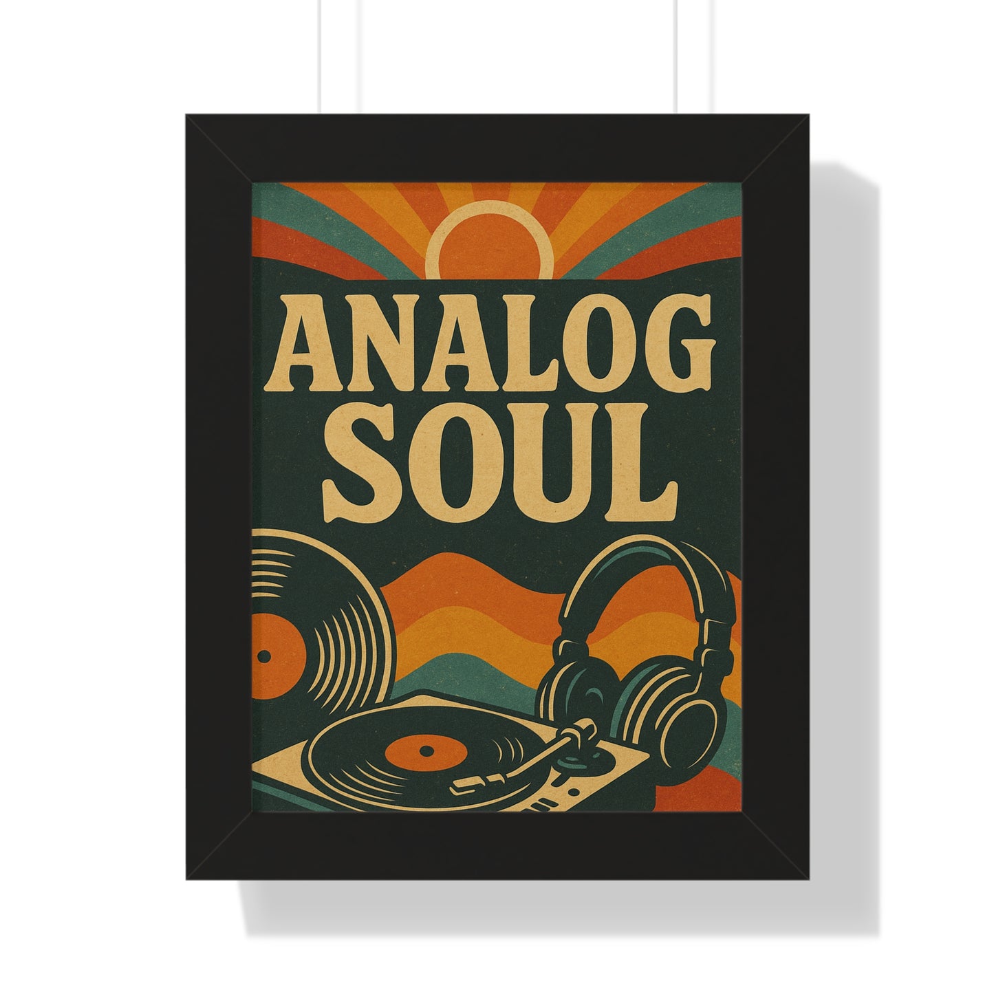 Analog Soul Framed Poster — Retro Vinyl Record & Headphones Wall Art
