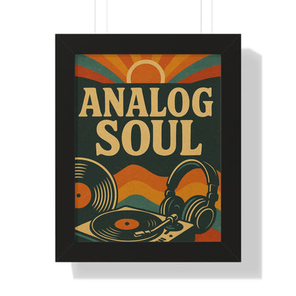Analog Soul Framed Poster — Retro Vinyl Record & Headphones Wall Art